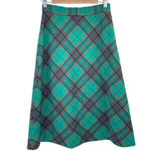 Vintage green plaid midi skirt size medium 60s union made preppy Nerd rock a bil